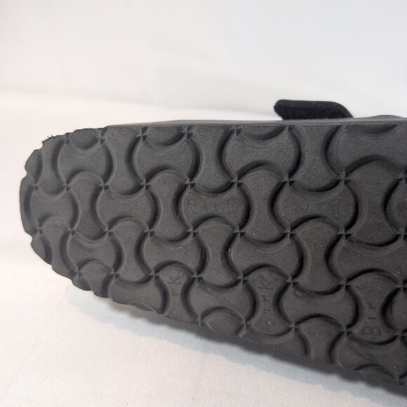 Birkenstock 41 Arizona Black Leather Sandals Pebbled Slip On 2 Strap Buckle 10 - Picture 12 of 16